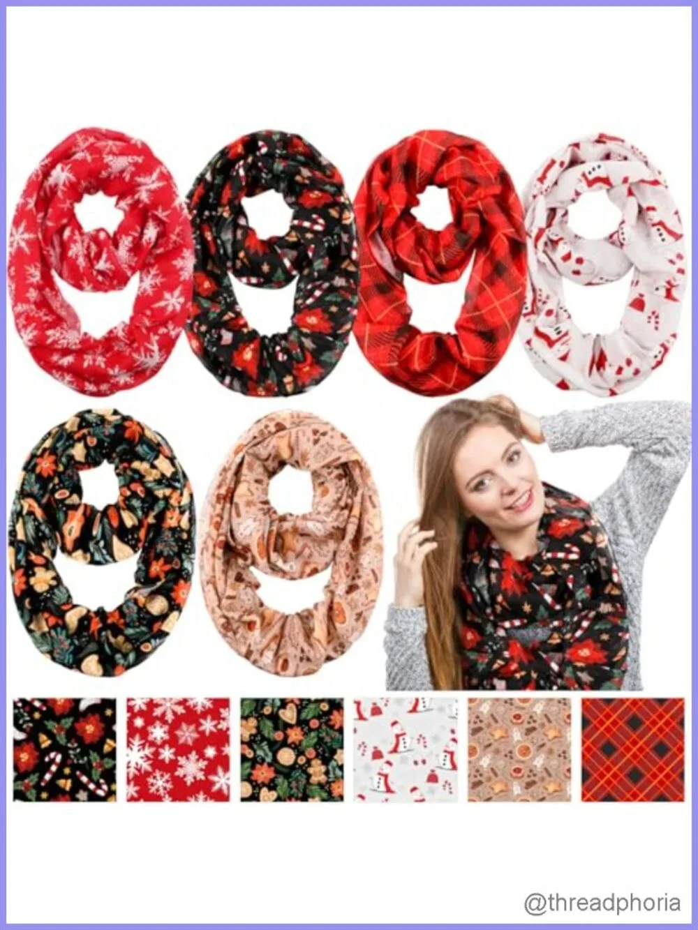 6 Pack Christmas Infinity Scarves Voile Plaid Sheer Women Winter Fashion Scarves